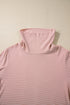 Pink Stripe Cowl Neck Side Slits Loose Fit Long Sleeve Top
